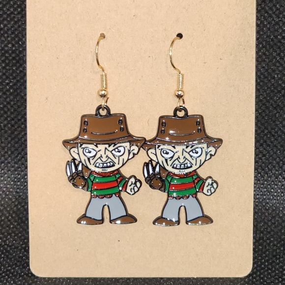 Freddy Krueger Metal Enamel Dangle Earrings, Nightmare on Elm St., Zinc Alloy - Picture 2 of 2